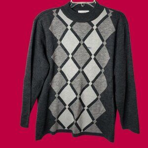 Adolfo Collectibles Vtg Argyle Acrylic lBlend Sweater  Charcoal Gray Large